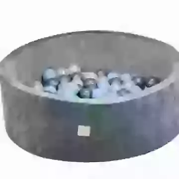 Grey Velvet Round Ball Pit with 150 Balls - Blue, Pearl & Silver